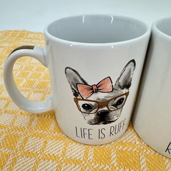 French Bulldog His Hers "Life is Ruff / Ruff Life" Coffee Mugs Valentine's Day - Picture 3 of 8